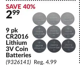 Princess Auto 9 pk CR2016 Lithium 3V Coin Batteries offer