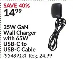 Princess Auto 25W GaN Wall Charger with 65W USB-C to USB-C Cable offer