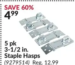 Princess Auto 5 pk 3-1/2 in. Staple Hasps offer