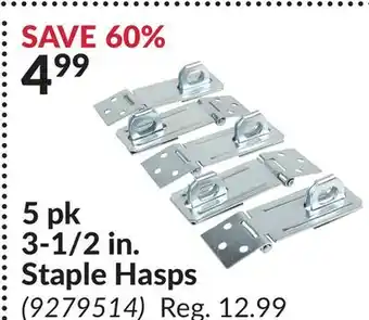 Princess Auto 5 pk 3-1/2 in. Staple Hasps offer