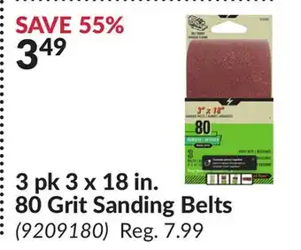 Princess Auto 3 pk 3 x 18 in. 80 Grit Sanding Belts offer