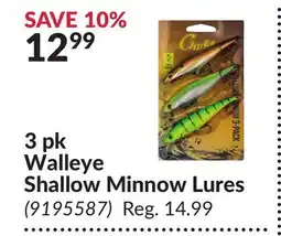 Princess Auto 3 pk Walleye Shallow Minnow Lures offer