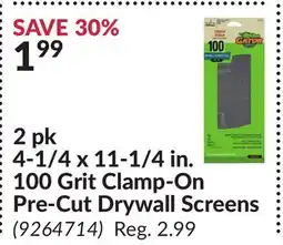 Princess Auto 2 pk 4-1/4 x 11-1/4 in. 100 Grit Clamp-On Pre-Cut Drywall Screens offer