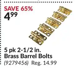Princess Auto 5 pk 2-1/2 in. Brass Barrel Bolts offer
