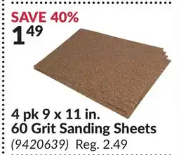 Princess Auto 4 pk 9 x 11 in. 60 Grit Sanding Sheets offer