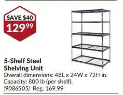 Princess Auto 5-Shelf Steel Shelving Unit offer