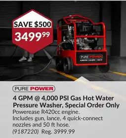 Princess Auto 4 GPM @ 4,000 PSI Gas Hot Water Pressure Washer, Special Order Only offer