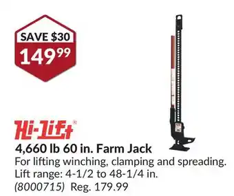 Princess Auto 4,660 lb 60 in. Farm Jack offer