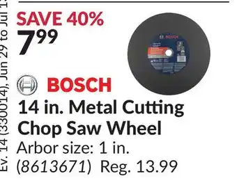 Princess Auto 14 in. Metal Cutting Chop Saw Wheel offer