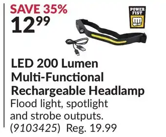 Princess Auto LED 200 Lumen Multi-Functional Rechargeable Headlamp offer
