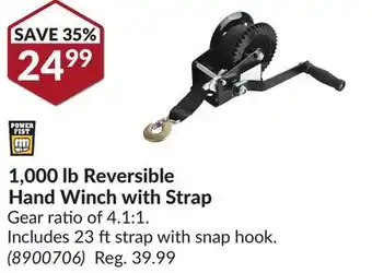 Princess Auto 1,000 lb Reversible Hand Winch with Strap offer