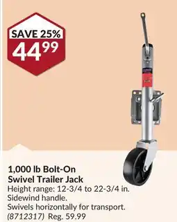 Princess Auto 1,000 lb Bolt-On Swivel Trailer Jack offer