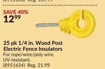 Princess Auto 25 pk 1/4 in. Wood Post Electric Fence Insulators offer