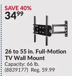 Princess Auto 26 to 55 in. Full-Motion TV Wall Mount offer