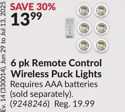 Princess Auto 6 pk Remote Control Wireless Puck Lights offer