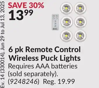 Princess Auto 6 pk Remote Control Wireless Puck Lights offer