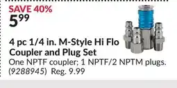 Princess Auto 4 pc 1/4 in. M-Style Hi Flo Coupler and Plug Set offer