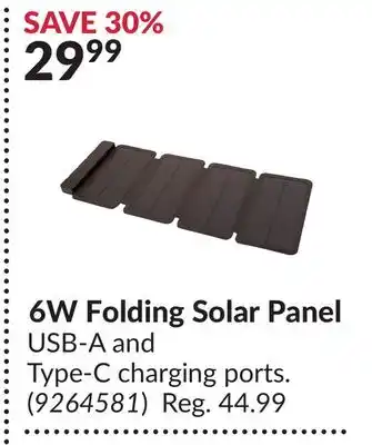 Princess Auto 6W Folding Solar Panel offer