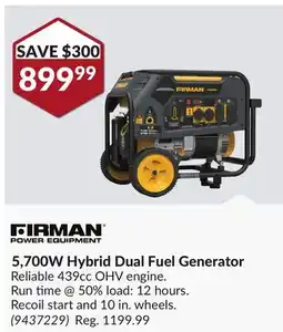 Princess Auto 5,700W Hybrid Dual Fuel Generator offer