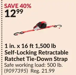 Princess Auto 1 in. x 16 ft1,500 lb Self-Locking Retractable Ratchet Tie-Down Strap offer