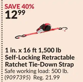 Princess Auto 1 in. x 16 ft1,500 lb Self-Locking Retractable Ratchet Tie-Down Strap offer