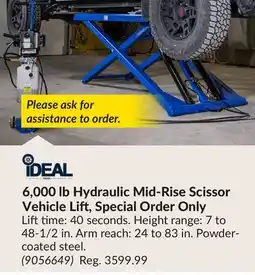 Princess Auto 6,000 lb Hydraulic Mid-Rise Scissor Vehicle Lift, Special Order Only offer