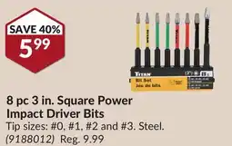 Princess Auto 8 pc 3 in. Square Power Impact Driver Bits offer