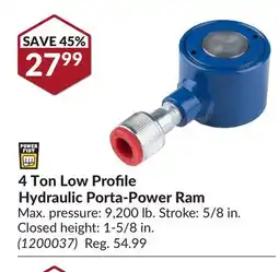 Princess Auto 4 Ton Low Profile Hydraulic Porta-Power Ram offer