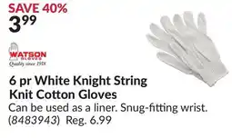 Princess Auto 6 pr White Knight String Knit Cotton Gloves offer