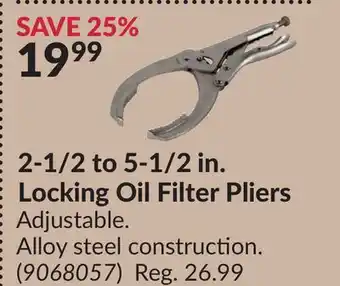 Princess Auto 2-1/2 to 5-1/2 in. Locking Oil Filter Pliers offer