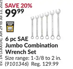 Princess Auto 6 pc SAE Jumbo Combination Wrench Set offer