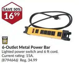 Princess Auto 6-Outlet Metal Power Bar offer