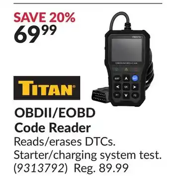Princess Auto OBDII/EOBD Code Reader offer