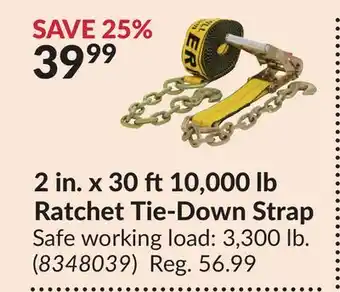 Princess Auto 2 in. x 30 ft 10,000 lb Ratchet Tie-Down Strap offer