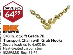 Princess Auto 3/8 in. x 16 ft Grade 70 Transport Chain with Grab Hooks offer