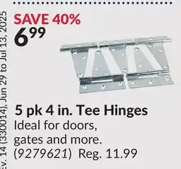 Princess Auto 5 pk 4 in. Tee Hinges offer