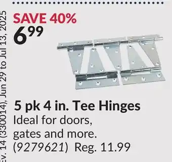 Princess Auto 5 pk 4 in. Tee Hinges offer