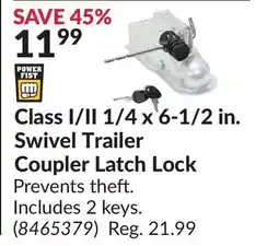 Princess Auto Class I/II 1/4 x 6-1/2 in. Swivel Trailer Coupler Latch Lock offer