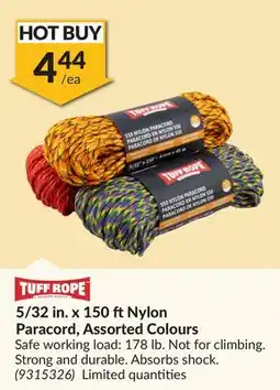Princess Auto 5/32 in. x 150 ftNylon Paracord, Assorted Colours offer