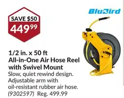 Princess Auto 1/2 in. x 50 All-in-One Air Hose Reel with Swivel Mount offer