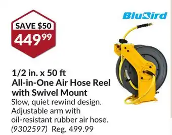 Princess Auto 1/2 in. x 50 All-in-One Air Hose Reel with Swivel Mount offer