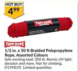 Princess Auto 1/2 in. x 50 ftBraided Polypropylene Rope, Assorted Colours offer