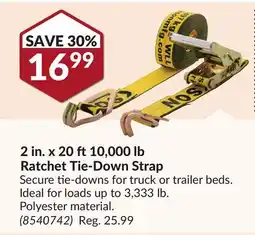 Princess Auto 2 in. x 20 ft 10,000 lb Ratchet Tie-Down Strap offer