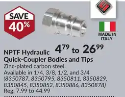 Princess Auto NPTF Hydraulic Quick-Coupler Bodies and Tips offer