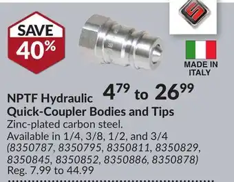 Princess Auto NPTF Hydraulic Quick-Coupler Bodies and Tips offer