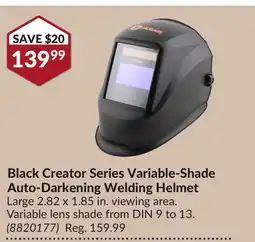 Princess Auto Black Creator Series Variable-Shade Auto-Darkening Welding Helmet offer