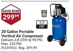 Princess Auto 20 Gallon Portable Vertical Air Compressor offer