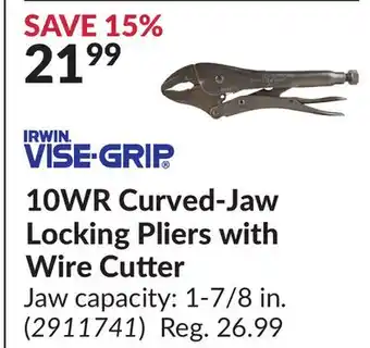 Princess Auto 10WR Curved-Jaw Locking Pliers with Wire Cutter offer