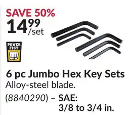 Princess Auto 6 pc Jumbo Hex Key Sets SAE: 3/8 to 3/4 in offer