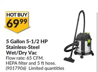 Princess Auto 5 Gallon 5-1/2 HP Stainless-Steel Wet/Dry Vac offer